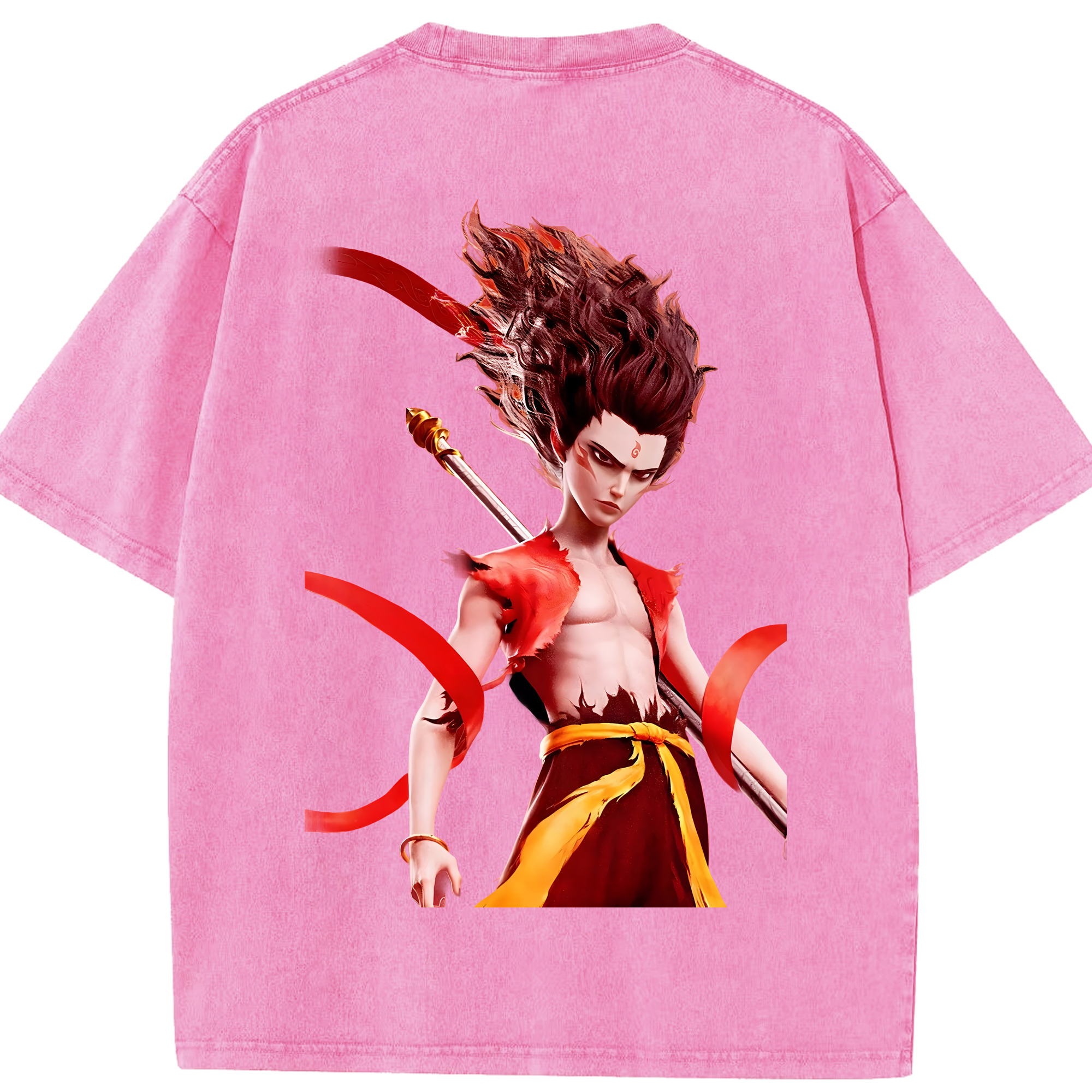 （画像用） Ne Zha 2 ナタ 魔童の大暴れ 綿100% ヴィンテージ風 半袖Tシャツ（背面プリント）
